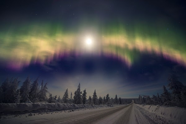 Northern Lights over the snowy landscape
